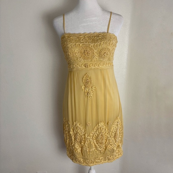 Sue Wong Dresses & Skirts - Sue Wong Embroidered Yellow Silk Cocktail Dress | Size 2